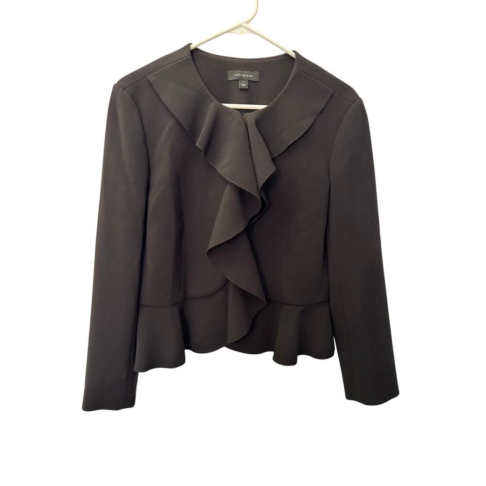 Ann Taylor Ruffle Peplum Jacket Blazer Black Size 8